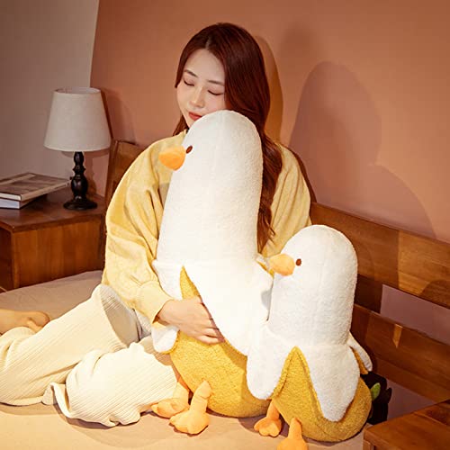 PEACH CAT Banana Duck Plush Toy Cute Plushie Hugging Plush Pillow Duck Stuffed Animal for Girls and Boys White 27.5"