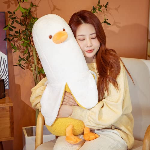 PEACH CAT Banana Duck Plush Toy Cute Plushie Hugging Plush Pillow Duck Stuffed Animal for Girls and Boys White 27.5"