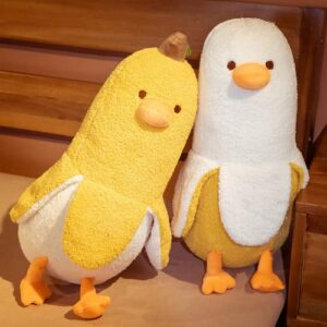 PEACH CAT Banana Duck Plush Toy Cute Plushie Hugging Plush Pillow Duck Stuffed Animal for Girls and Boys White 27.5"