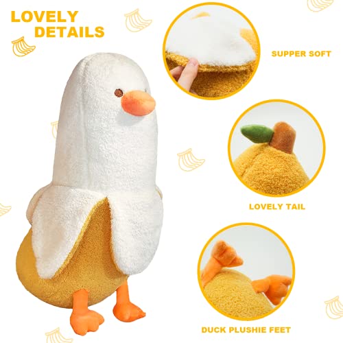 PEACH CAT Banana Duck Plush Toy Cute Plushie Hugging Plush Pillow Duck Stuffed Animal for Girls and Boys White 27.5"