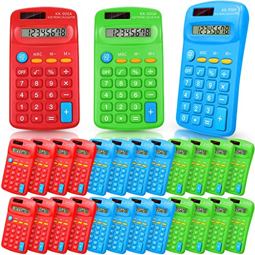 30 Pack Pocket Calculator Small Battery Powered Calculator Bulk Mini Size 4 Function Calculator Hand Held Basic Calculator for Students Kids School Home Office (Green, Red, Blue)