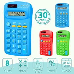 30 Pack Pocket Calculator Small Battery Powered Calculator Bulk Mini Size 4 Function Calculator Hand Held Basic Calculator for Students Kids School Home Office (Green, Red, Blue)