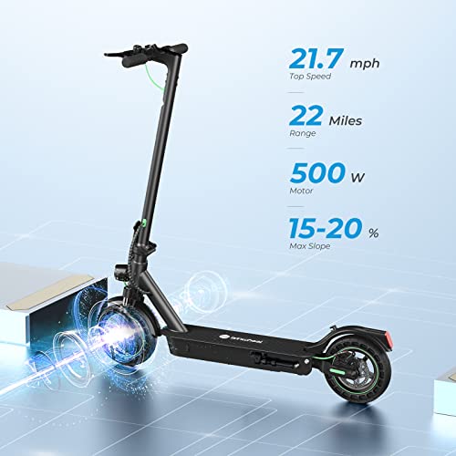 isinwheel S9MAX Electric Scooter, 500W Motor, Up to 22 Miles Range, Top Speed 21.7 MPH, 10-inch Solid Tires, Electric Scooter Adults with Front and Rear Dual Suspension, Dual Braking System & App
