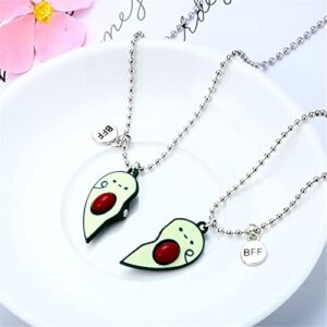 COLORFUL BLING 2/3Pcs Cute Half Broken Heart Koala Avocado Engraved BFF Pendant Chain Adjustable Necklace Bracelet for Best Friend Women Girl Men Boy Split Heart Forever Friendship Gifts Love-Avocado