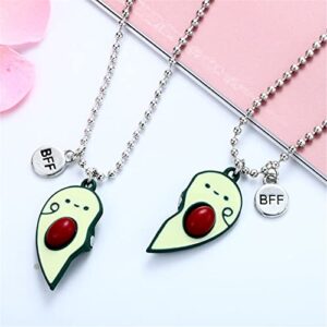 COLORFUL BLING 2/3Pcs Cute Half Broken Heart Koala Avocado Engraved BFF Pendant Chain Adjustable Necklace Bracelet for Best Friend Women Girl Men Boy Split Heart Forever Friendship Gifts Love-Avocado