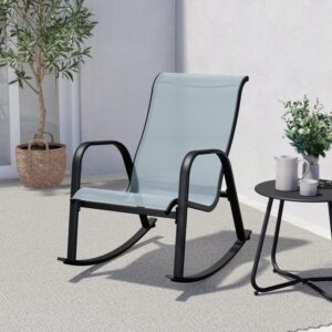 grand patio outdoor mesh sling rocking chair, steel rocker seating outside for front porch, garden, patio, backyard (blue 1pc)