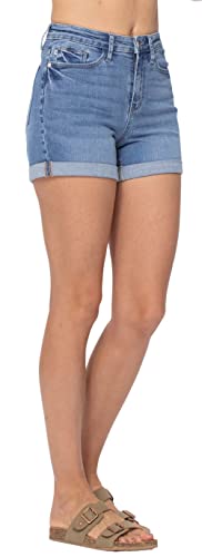 Judy Blue Women's High Rise Open Seam Cuffed Shorts (Medium, Light Blue) 26 Regular