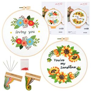 fanquer embroidery kit for adults 2 pack cross stitch kits with pattern beginners hoops needles & color threads needlepoint supplies beginners, multicolor