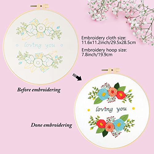 Fanquer Embroidery Kit for Adults 2 Pack Cross Stitch Kits with Pattern Beginners Hoops Needles & Color Threads Needlepoint Supplies Beginners, Multicolor