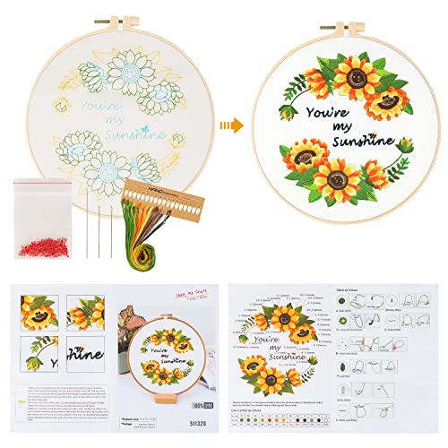 Fanquer Embroidery Kit for Adults 2 Pack Cross Stitch Kits with Pattern Beginners Hoops Needles & Color Threads Needlepoint Supplies Beginners, Multicolor