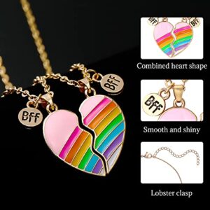 LEBOCADO 2 Pieces Rainbow Necklace, Half Heart BFF Friendship Necklaces Best Friends Forever Necklaces Pendant Gifts for Girls Women Couples