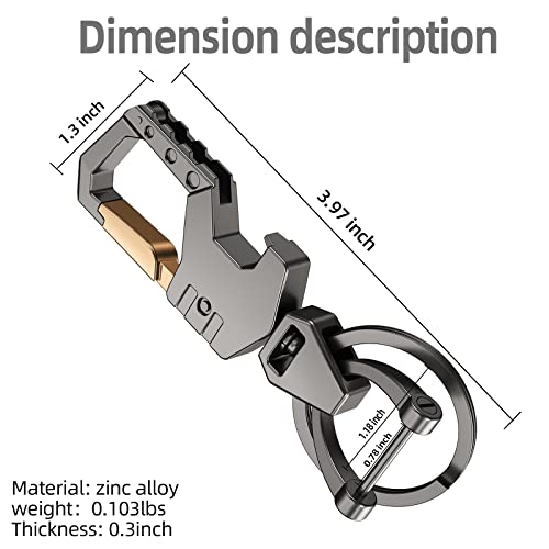 Mtverver Heavy Duty Key Chain with (1 key ring and 1 D-ring),Bottle Opener,Carabiner Car Key Chains (Black)