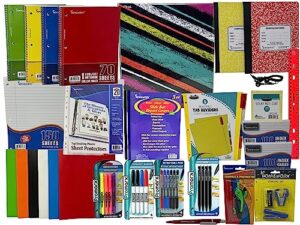 college ruled back to school supply bundle for middle, high school and college: binder, mechanical pencils, sharpies, pens, highlighters, folders, note books, earbuds and more 55+ items