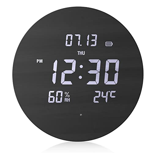 TOSTOG Digital Wall Clock Silent Kitchen Clock Non Ticking Wall Clock,12 Inch LED Wall Clocks with Display of Time/Date/and Temperature/Humidity,Three Modes for Choose