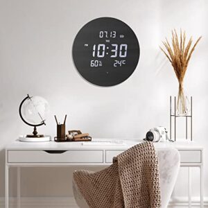 TOSTOG Digital Wall Clock Silent Kitchen Clock Non Ticking Wall Clock,12 Inch LED Wall Clocks with Display of Time/Date/and Temperature/Humidity,Three Modes for Choose