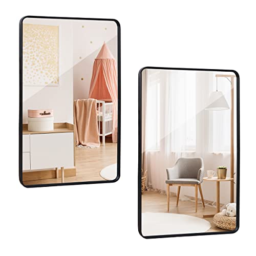 ZenStyle 2 Packs Black Metal Framed Rectangular Wall Mirror 24" x 36" Bathroom Mirror with Peaked Trim for Entryways, Living Rooms, Bathrooms