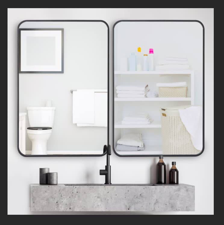 ZenStyle 2 Packs Black Metal Framed Rectangular Wall Mirror 24" x 36" Bathroom Mirror with Peaked Trim for Entryways, Living Rooms, Bathrooms