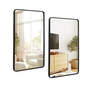 ZenStyle 2 Packs Black Metal Framed Rectangular Wall Mirror 24" x 36" Bathroom Mirror with Peaked Trim for Entryways, Living Rooms, Bathrooms