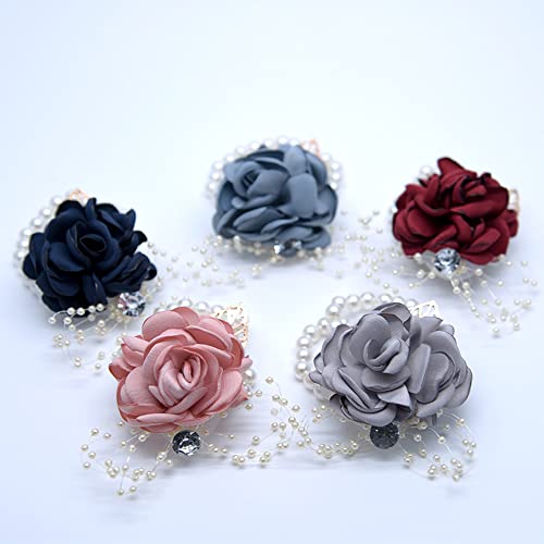 ARTFLWS Rose Wrist Corsage Boutonniere Set,Wrist Flower Corsage Wristlet Band Bracelets and Men's Boutonniere for Wedding Flowers Accessories Prom Suit Decor