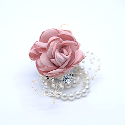 ARTFLWS Rose Wrist Corsage Boutonniere Set,Wrist Flower Corsage Wristlet Band Bracelets and Men's Boutonniere for Wedding Flowers Accessories Prom Suit Decor