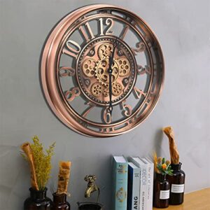 CLXEAST Moving Gear Wall Clock for Modern Living Room Decor, Large Industrial Clock with Steampunk Gears, Big Arabic Numerals, Rose Gold Metal for Office, Bronze Copper (21 Inch)