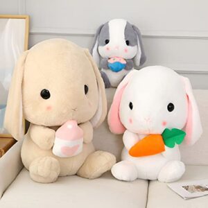 HOUPU Soft Toy - Sitting Lop Eared Rabbit, Easter White Rabbit Stuffed Bunny Animal with Carrot Soft Lovely Realistic Long-Eared Standing Pink Plush Toys (White-Carrot,8.6in/22cm)