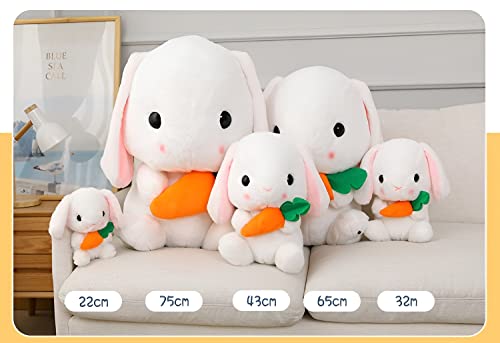 HOUPU Soft Toy - Sitting Lop Eared Rabbit, Easter White Rabbit Stuffed Bunny Animal with Carrot Soft Lovely Realistic Long-Eared Standing Pink Plush Toys (White-Carrot,8.6in/22cm)