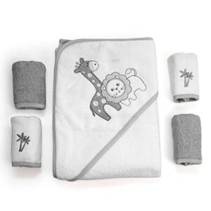 spasilk baby cotton terry hooded towel & washcloth bath shower set for newborns and infants, gray lion