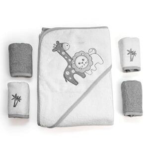 Spasilk Baby Cotton Terry Hooded Towel & Washcloth Bath Shower Set for Newborns and Infants, Gray Lion