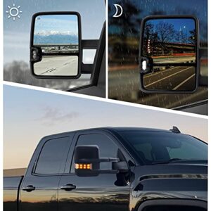 Towing Mirror for Silverado Sierra -Compatible with 2014-2018 Chevy Silverado GMC Sierra With Power Operated Heated Glass Turn Signal Light&Running Light Driver&Passenger Sides