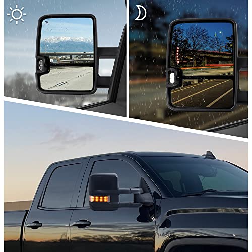 Towing Mirror for Silverado Sierra -Compatible with 2014-2018 Chevy Silverado GMC Sierra With Power Operated Heated Glass Turn Signal Light&Running Light Driver&Passenger Sides