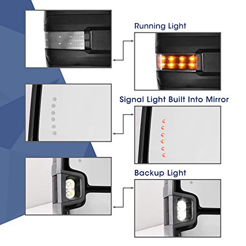 Towing Mirror for Silverado Sierra -Compatible with 2014-2018 Chevy Silverado GMC Sierra With Power Operated Heated Glass Turn Signal Light&Running Light Driver&Passenger Sides