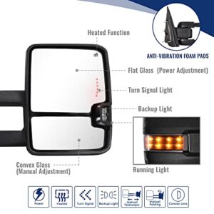 Towing Mirror for Silverado Sierra -Compatible with 2014-2018 Chevy Silverado GMC Sierra With Power Operated Heated Glass Turn Signal Light&Running Light Driver&Passenger Sides