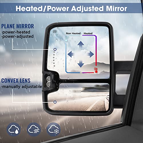 Towing Mirror for Silverado Sierra -Compatible with 2014-2018 Chevy Silverado GMC Sierra With Power Operated Heated Glass Turn Signal Light&Running Light Driver&Passenger Sides