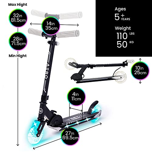 Aero 2 Wheel Kick Scooter for Kids Ages 5-8 or 6-12 with Dynamic RGB Lights, Foldable and Height Adjustable, Scooters for Boys and Girls 6 Years and up with Glowing Deck and Light up Clear Wheels