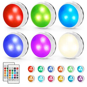 narundren puck/closet/under cabinet lights with remote, color changing, dimmable for christmas, display cabinet (6 packs)