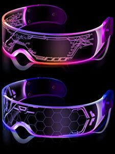 toodoo 2 pairs led visor glasses 7 colors futuristic glasses 4 modes light up glasses honeycomb luminous glasses for adults (elegant style)