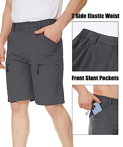 TACVASEN Men's Hiking Cargo Shorts Quick Dry Stretch Outdoor Work Shorts for Fishing Camping Casual 5 Pockets Dark Grey, 38