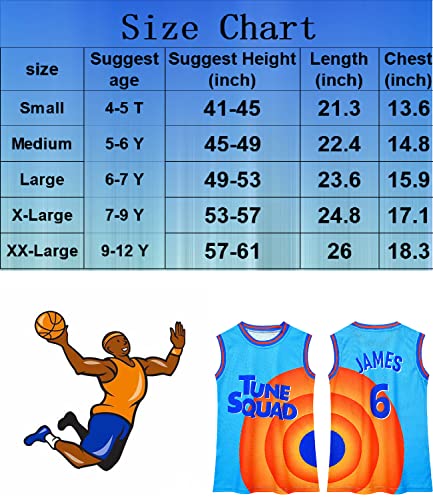 Basketball Jersey for Kids No.6 Space Movie Basketball Superstar No.6 Tshirt Fashion Sport Tank Tops Quick Dry Basketball Cartoon Movie Jersey Novelty Sportwear Tops Tee for Boys Halloween Costume #6