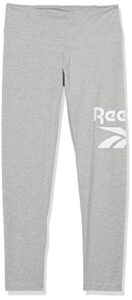 reebok women's standard big logo leggings, medium heather grey/white