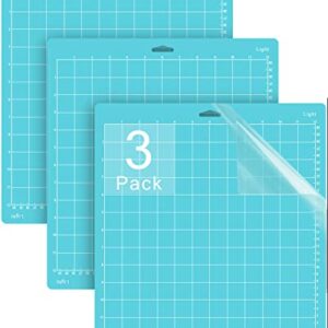 Gwybkq Cutting Mat for Cricut Explore Air 2/Maker/Maker 3 (12x12 Inch,3 Mats) Adhesive Sticky Light Cutting Mats Replacement Accessories Blue