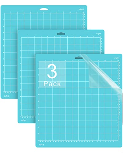 Gwybkq Cutting Mat for Cricut Explore Air 2/Maker/Maker 3 (12x12 Inch,3 Mats) Adhesive Sticky Light Cutting Mats Replacement Accessories Blue