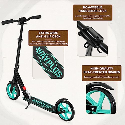 WAYPLUS Kick Scooter for Ages 6+,Kid, Teens & Adults. Max Load 240 LBS. Foldable, Lightweight, 8IN Big Wheels for Kids, Teen and Adults, 4 Adjustable Levels. Bearing ABEC9