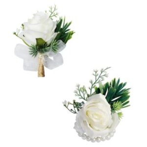 dicanence 2 pcs flower wrist corsage boutonniere set artificial rose bride wristband men boutonniere set wedding party prom suit decoration for groom groomsman best man and girl