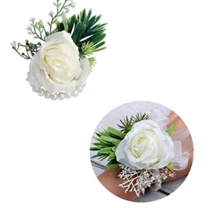 Dicanence 2 Pcs Flower Wrist Corsage Boutonniere Set Artificial Rose Bride Wristband Men Boutonniere Set Wedding Party Prom Suit Decoration for Groom Groomsman Best Man and Girl