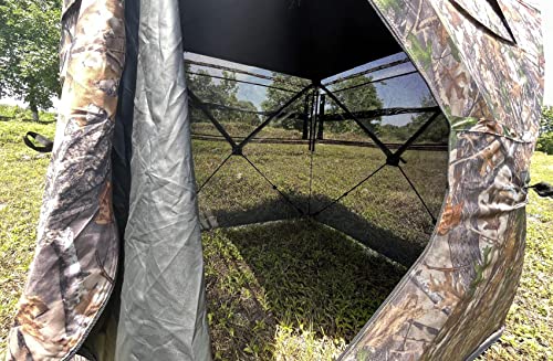 CROSS MARS Portable 2-3 Person 270 Degree See Through Hunting Blind Ground Camouflage Pop Up Turkey Deer Blinds Tent with 2 Stools