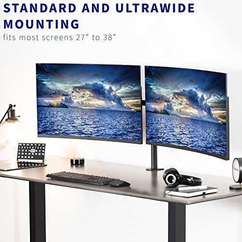 VIVO Premium Dual Ultra Wide LCD LED 27 to 38 inch Monitor Desk Mount, Heavy Duty, Adjustable Telescoping Arms, Flush Wall Setup, Fits 2 Screens, Black, STAND-TS38C