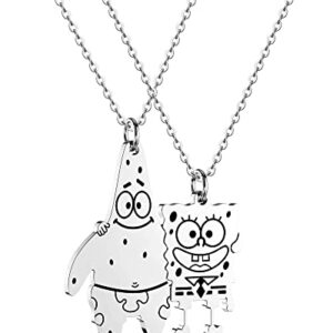 HOFOYA A pair Spongebob and Patrick Star Necklace,Sisters Necklace Set 2,Best Friend Pendant of 2 BFF Friendship Cute Funny Cartoon Necklaces, Christmas Birthday Valentine's Day Gift.