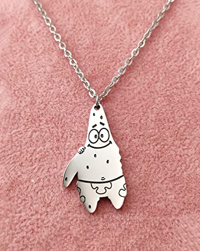 HOFOYA A pair Spongebob and Patrick Star Necklace,Sisters Necklace Set 2,Best Friend Pendant of 2 BFF Friendship Cute Funny Cartoon Necklaces, Christmas Birthday Valentine's Day Gift.