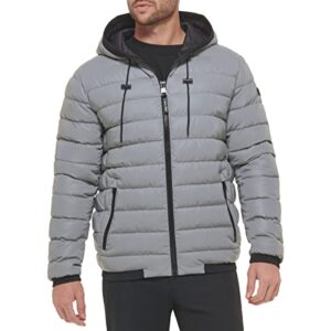 calvin klein men's hooded super shine puffer jacket, reflective, medium